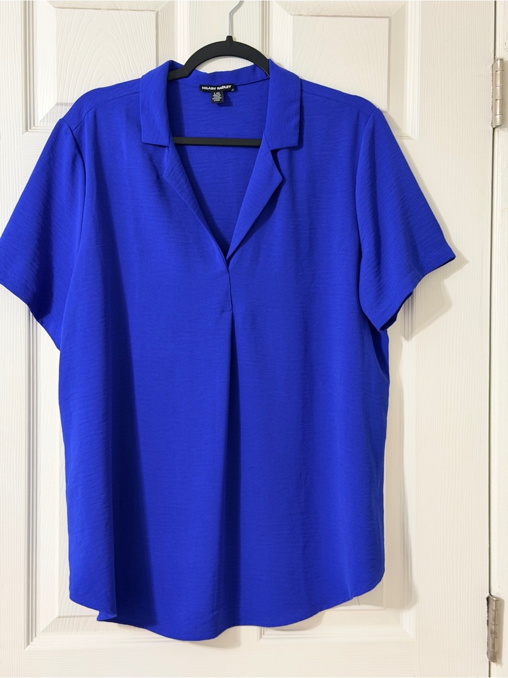 Hilary Radley Royal Blue Short-Sleeve V-Neck Camp Collar Blouse